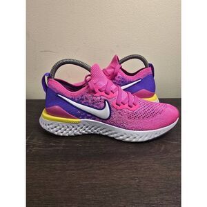 Nike Epic React Flyknit 2 CK0821-600 Women's Shoes Size 7.5 Laser Fuchsia White